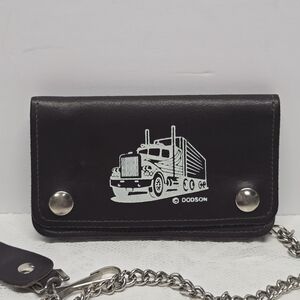 Vintage Dodson Brown Genuine Leather Truck Print Biker Leather Wallet With Chain